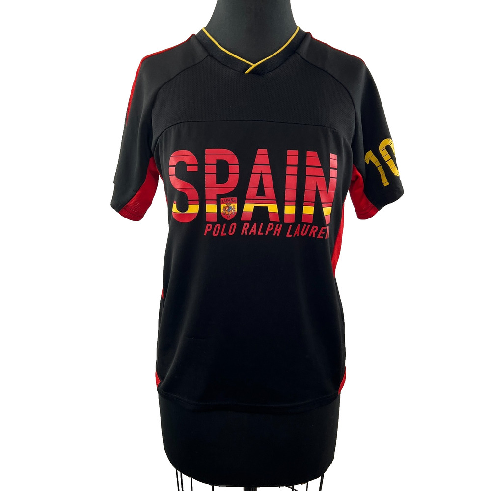 Polo Ralph Lauren Red Spain Logo Espana futbol Jersey Shirt Youth L Large FLAW